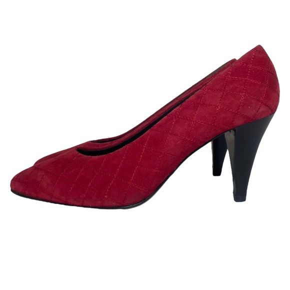 BALDININI Quilted Shoes Pumps Heels Size 6.5 / 37 Red Leather Sole Made in Italy - Picture 4 of 13
